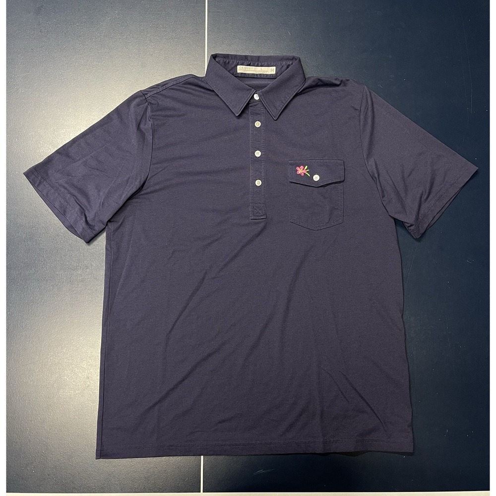Criquet Mens Players Shirt Navy Pima Cotton Blend Polo Pocket Flower Logo L